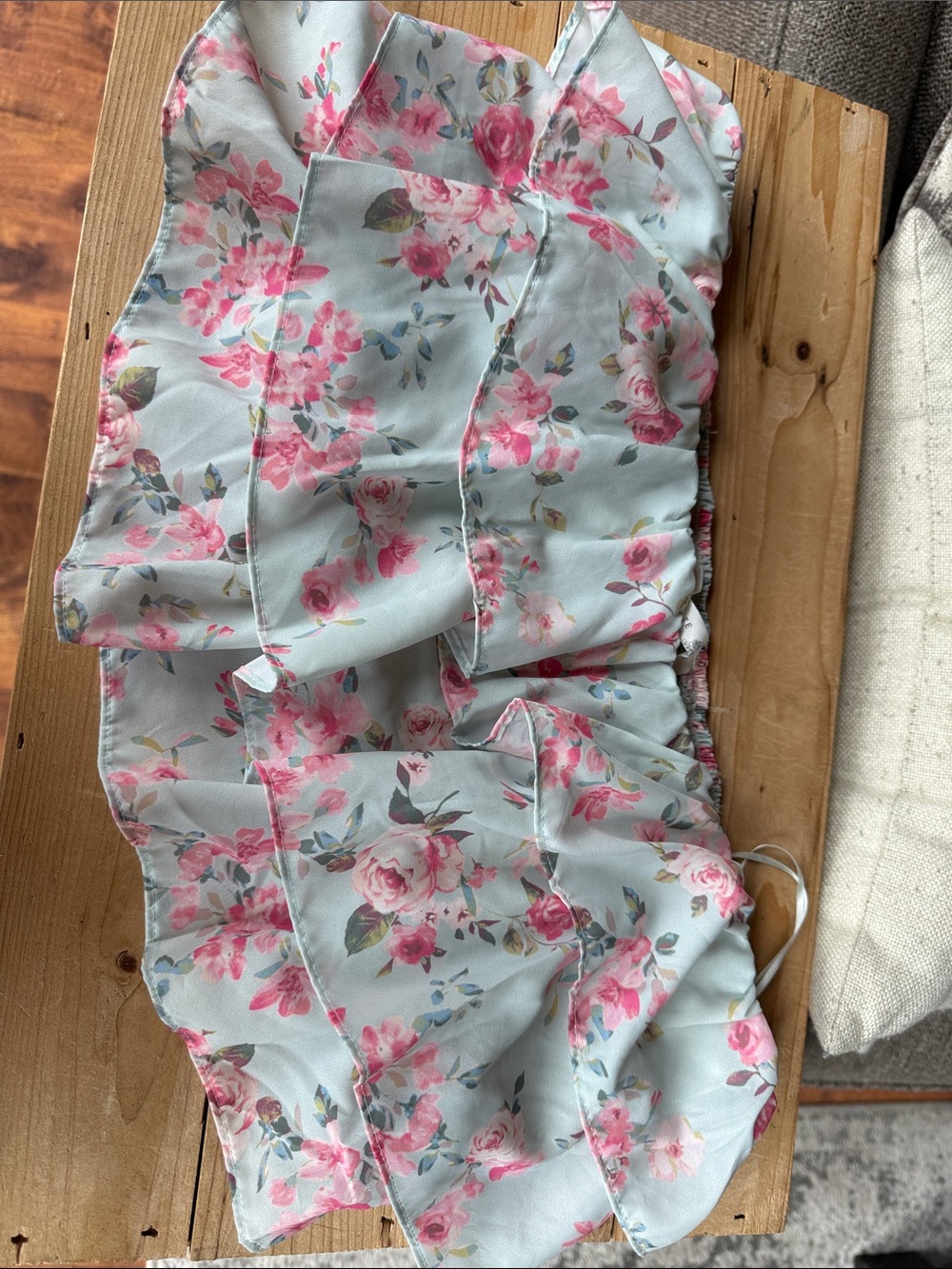 STATE Light Blue Floral Ruffle Crop Top with Pink Roses